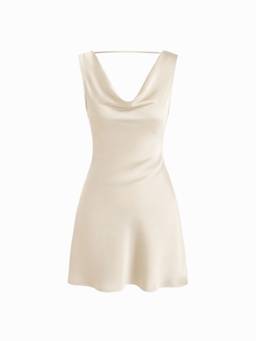 Cider - Satin Women's Backless Metal Detail A-Line Mini Dress Champagne