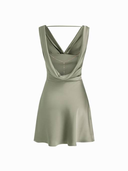 Buy Cider Satin Women's Cowl Neck Backless A-Line Mini Dress Matcha Green (XXS) Online