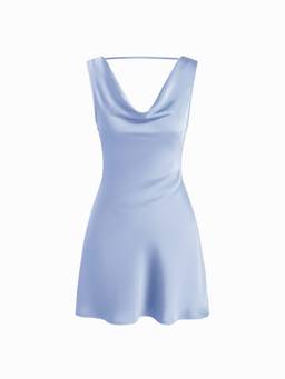 Cider - Satin Women's Cowl Neck Backless A-Line Mini Dress Sky Blue