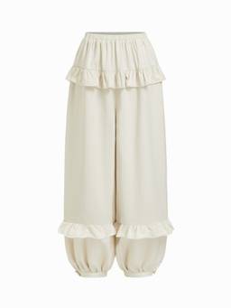 Cider - Layered Ruffle Women’s Mid-Waist Oversized Joggers Cream