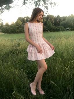 Cider - Cotton Floral Women's Boat Neck Button Front Mini Dress Pink