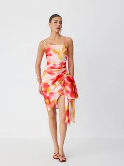 Cider - Floral Women's Square Neck Side Sash Midi Dress Multi-Color