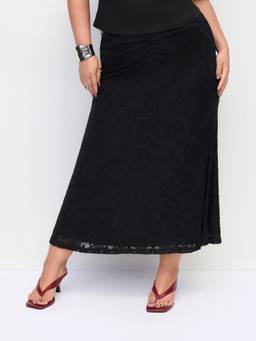 Cider - Texture Lace Women's Ruched Mermaid Maxi Skirt Black