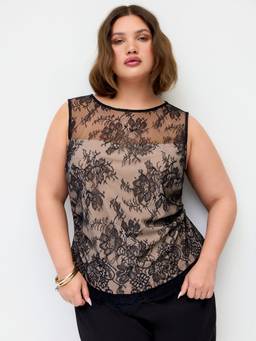 Cider - Floral Lace Women Ruched Ruffled Hem Tank Top Black