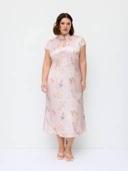 Cider - Satin Floral Women Tie-Up Cut-Out Maxi Dress Pink