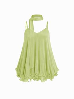 Cider - Sequin Women's V-Neck Halter Ruffled Hem Mini Dress Green