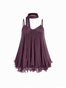 Cider - Sequin Women's V-Neck Halter Ruffled Hem Mini Dress Purple