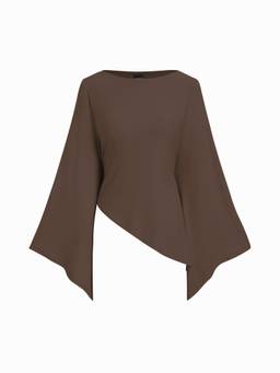Cider - Batwing Women's Boat Neck Asymmetrical Blouse Brown