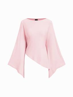 Cider - Batwing Women's Boat Neck Asymmetrical Blouse Pink