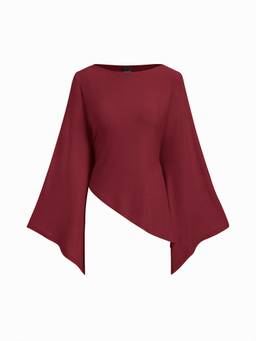 Cider - Boat Neck Women Batwing Asymmetrical Blouse Wine