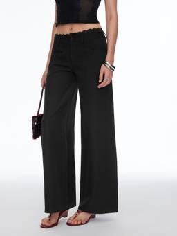 Cider - Lace Trimmed Women's Low Rise Wide Leg Trousers Black
