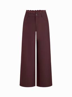 Cider - Lace Trim Women's Low-Rise Wide-Leg Trousers Burgundy