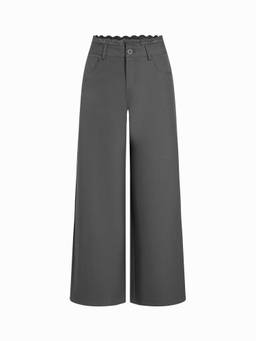 Cider - Lace Trim Women's Low-Rise Wide-Leg Trousers Dark Grey