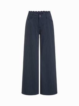 Cider - Lace Trimmed Women Low-Waist Wide-Leg Trousers Dark Denim