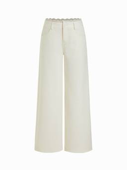 Cider - Lace Trim Women's Low Waist Wide Leg Trousers White
