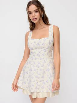 Cider - Cotton Blend Women's Floral Sweetheart A-Line Mini Dress Cream
