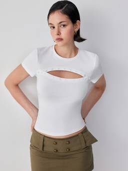 Cider - Cotton Blend Women Cut-Out Short Sleeve Crop Top White