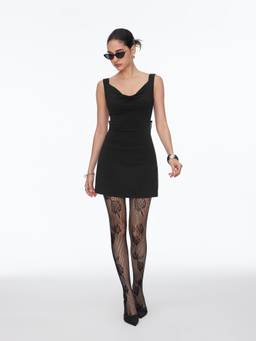 Cider - Backless Bowknot Women's Sleeveless Cowl Neck Mini Dress Black