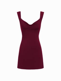 Cider - Cowl Neck Women's Backless Bowknot Bodycon Mini Dress Burgundy