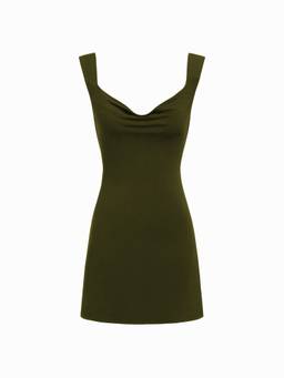 Cider - Women's Backless Bow Cowl Neck Mini Dress Olive