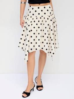 Cider - Polka Dot Women's Mid-Rise Hanky Hem Midi Skirt Cream