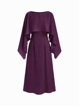 Cider - Satin Women's Boat Neck Cloak Sleeve Flared Maxi Dress Purple