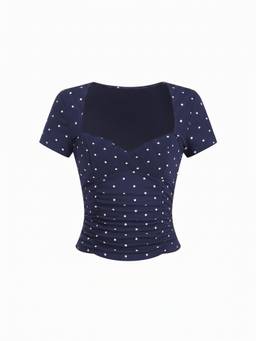 Cider - Cotton-Blend Women Ruched V-Neck Top Navy Blue