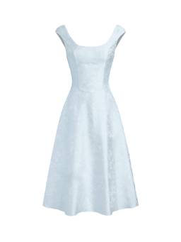 Cider - Jacquard Floral Women’s Square Neck Flared Midi Dress Blue