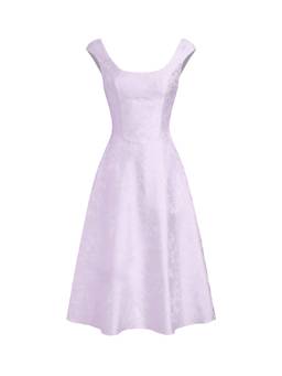 Cider - Jacquard Floral Women’s Square Neck Textured Flared Midi Dress Purple