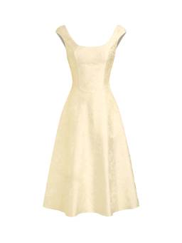 Cider - Jacquard Floral Women's Square Neck Flared Midi Dress Yellow