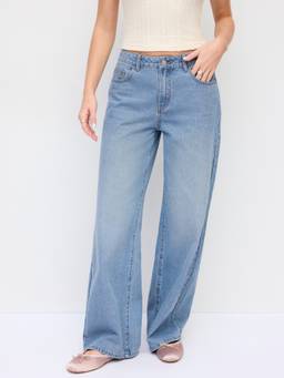 Cider - Washed Women's Mid-Rise Embroidered Wide-Leg Jeans Light Blue