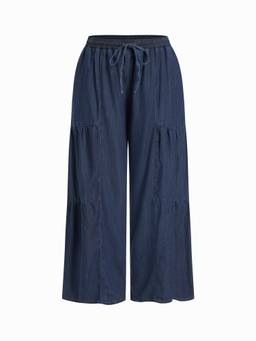 Cider - Denim Women's Mid-Rise Drawstring Wide-Leg Palazzo Pants Dark denim