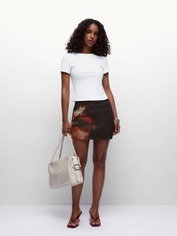 Cider - Washed Floral Graphic Women's Low Rise Denim Mini Skirt Charcoal