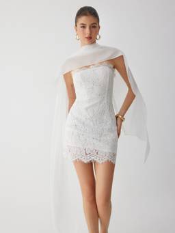 Cider - Lace Cotton Blend Women Strapless Bodycon Mini Dress White