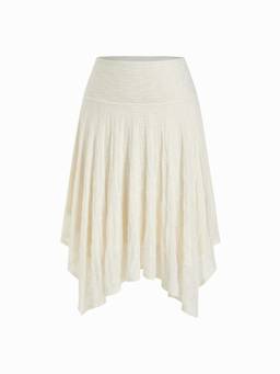 Cider - Textured Lace Women's Ruched Mid-Waist Asymmetrical Midi Skirt Cream
