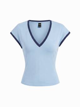 Cider - Cotton Blend Women Colorblock V-Neck Tank Top Blue