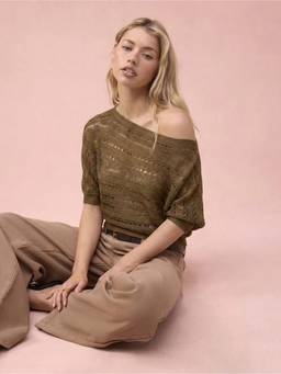 Cider - Knit Women’s Oversized Asymmetrical Neck Top Olive