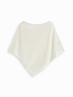Cider - Knit Women's Openwork Asymmetrical Hem Oversized Poncho Top White