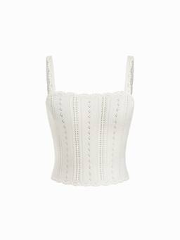 Cider - Knit Pointelle Women’s Square Neck Sleeveless Cami Top White