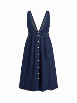 Cider - Denim Pinafore Women's Metal Detail Maxi Dress Navy Blue