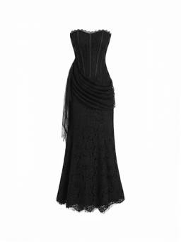 Cider - Lace Floral Women's Strapless Mermaid Maxi Dress Black