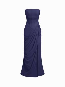 Cider - Mesh Bandeau Women's Lace-Up Bodycon Maxi Dress Navy Blue