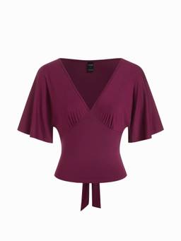 Cider - Lyocell Blend Women Ruched V-Neck Cape Sleeve Top Purple