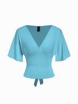 Cider - Lyocell Blend Women Ruched Tie-Back V-Neck Cape Top Teal