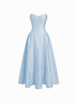 Cider - Floral Jacquard Women Sweetheart Lace-Up Flared Maxi Dress Blue