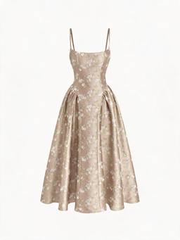 Cider - Floral Jacquard Women's Lace-Up Corset A-Line Maxi Dress Pink