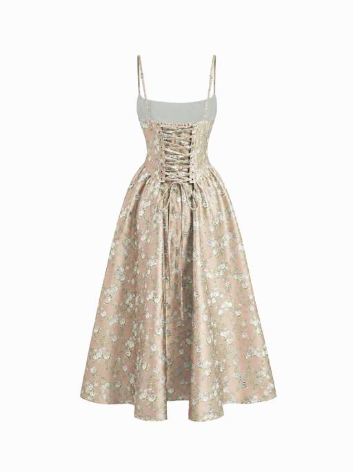 Buy Cider Floral Jacquard Women's Lace-Up Corset A-Line Maxi Dress Pink (XXS) Online