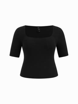 Cider - Cotton Blend Women Square Neck Mid Sleeve Tee Black