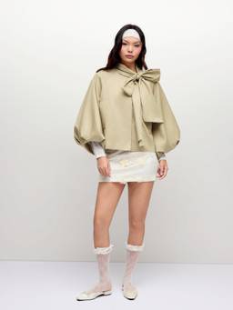 Cider - Cotton-Blend Women Oversized Bow Cape Shrug Khaki