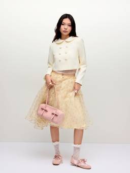 Cider - Peter Pan Collar Women Double Breasted Cropped Blazer Cream